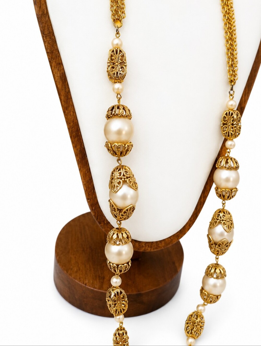 Gold Pearl Bead Statement Necklace - Women Jewelry - Picture 2 of 2